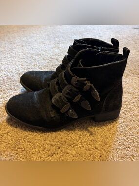 Rampage Black Suede Buckle Strap Ankle Boots